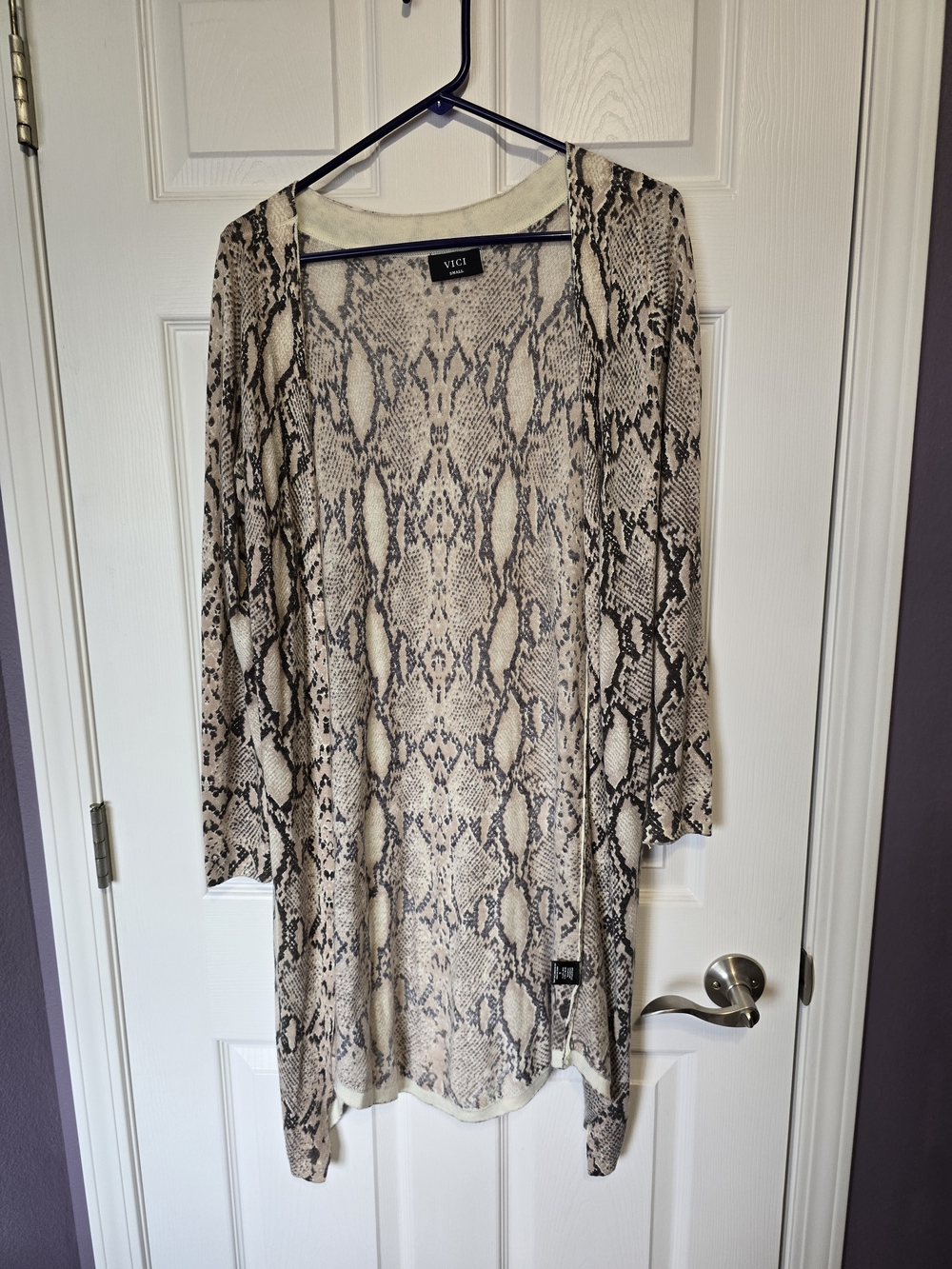 VICI Snake Print Open Cardigan - Beige & Black